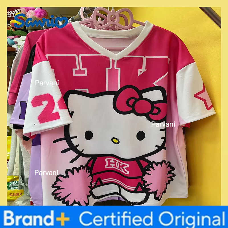Sanrio Special Edition Hello Kitty Sportswear Womens V-neck Football Jersey Loose Casual Lightweight Breathable Streetwear Kids Tshirt H260228