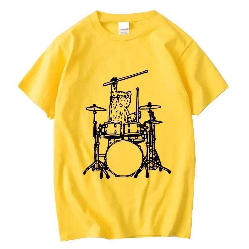 Summer Men's High Quality 100% Cotton Funny Music Cat Print Loose O-neck T Shirt for Men Short Sleeve T-shirt Male Tops C260228 - view 5