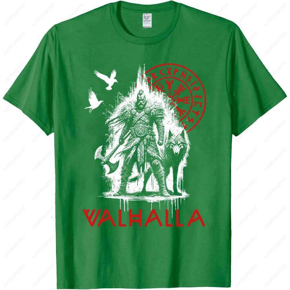 Valhalla Wolf and Raven Viking Runes Norse Compass T-Shirt Warrior Culture Tshirt Retro Pattern Men Crewneck Cotton Tee Top C260228 - view 7
