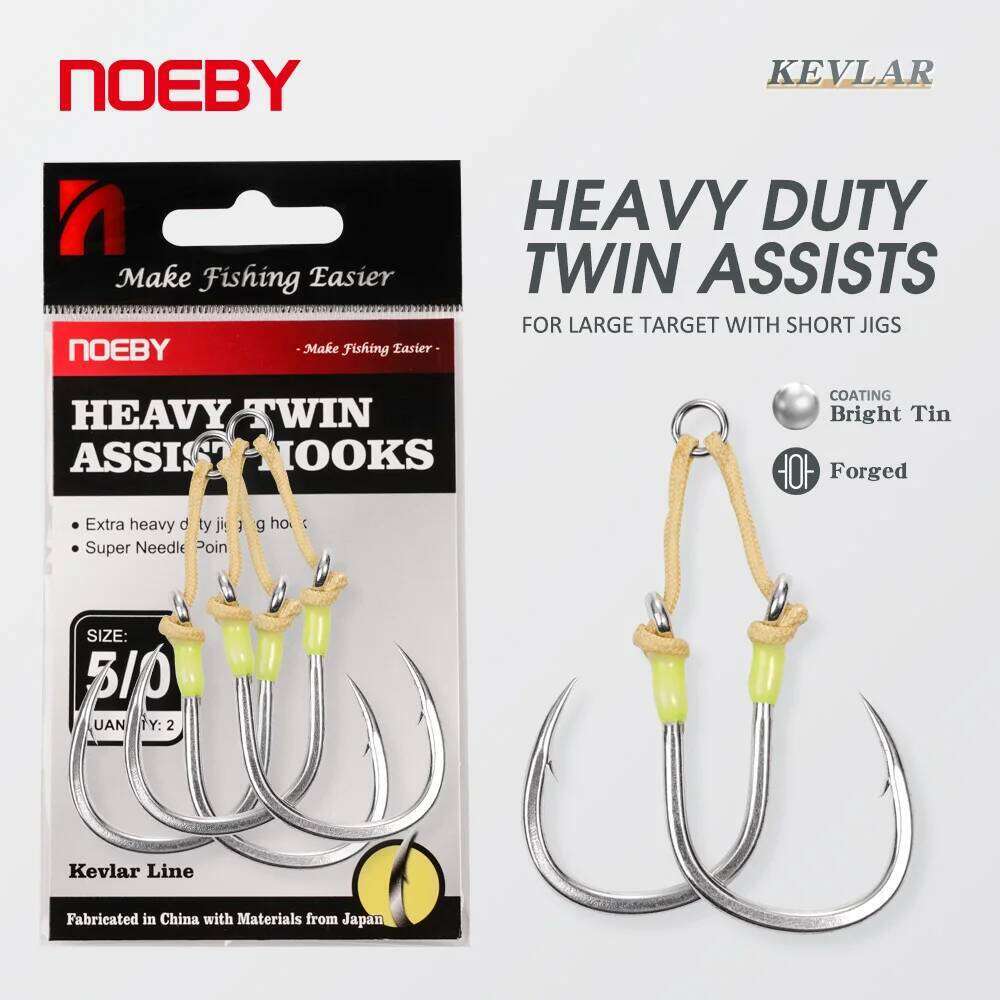 Noeby Heavy Duty Twin Assist Metal Jig Large Target With Shore Jigs Super Needle Point Sharp High Strength Sea Fishing Hook Z260228