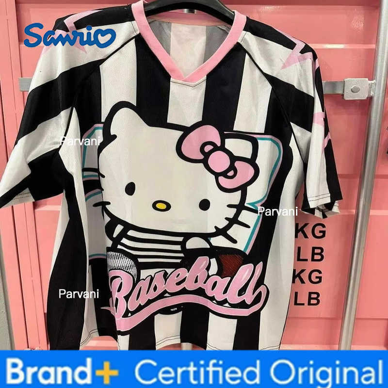 Sanrio Hello Kitty Tshirt Cartoon Sportswear Women Men Girl Boy V-neck Plus Size Casual Lightweight Breathable Streetwear Beach Tops H260228