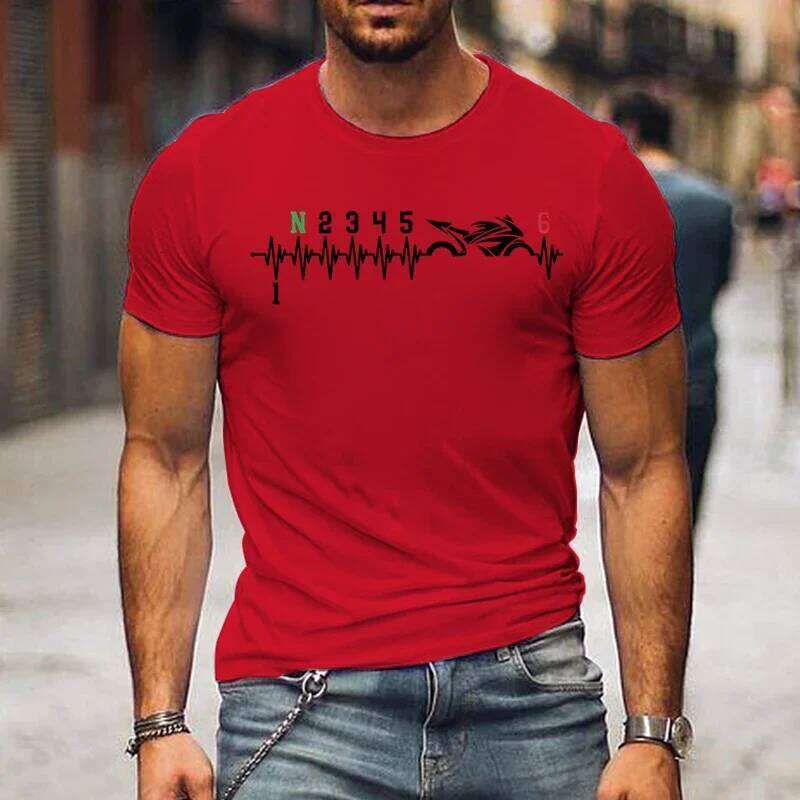 Casual Summer Short Sleeve 1N23456 Motorcycle Gear Biker Heartbeat Print Tops Men Clothing T-Shirt C260228 - view 4