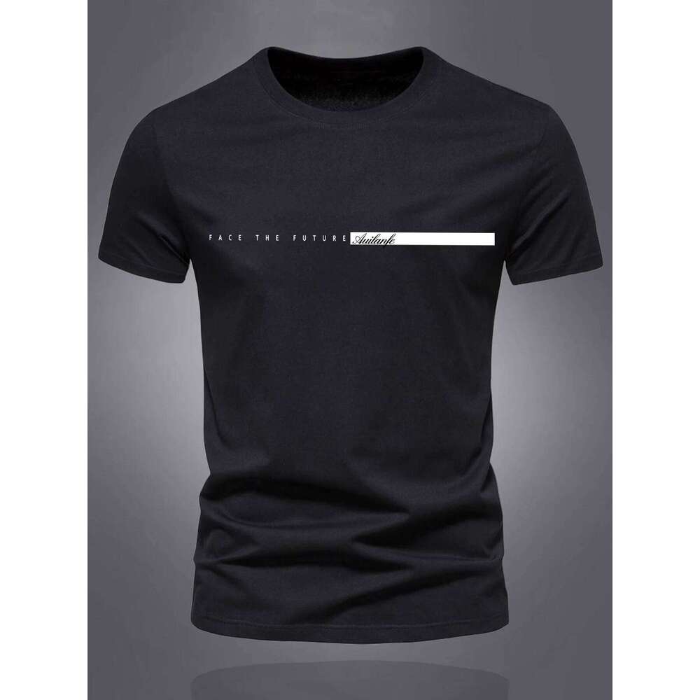 Summer men's 100% pure cotton casual sports loose oversized simple letter pattern printed round neck short sleeved T-shirt top C260228 - view 3