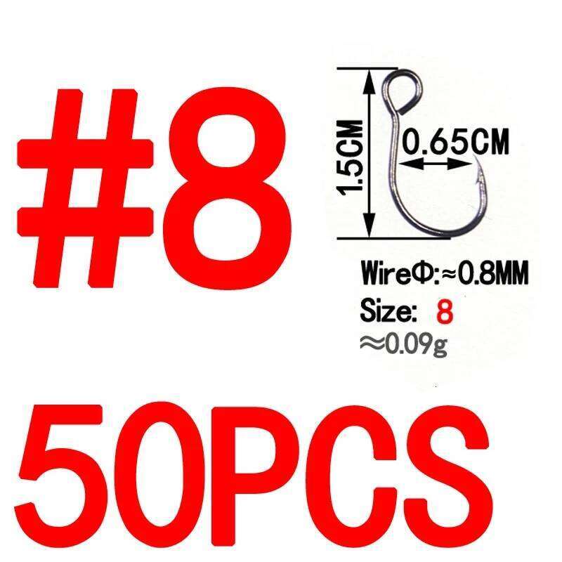 Bimoo 50pcs for Fishing Spare Single Fish Lure Hooks Inline Hook Big Eye Size1 2 4 6 8 High Carbon Steel Z260228