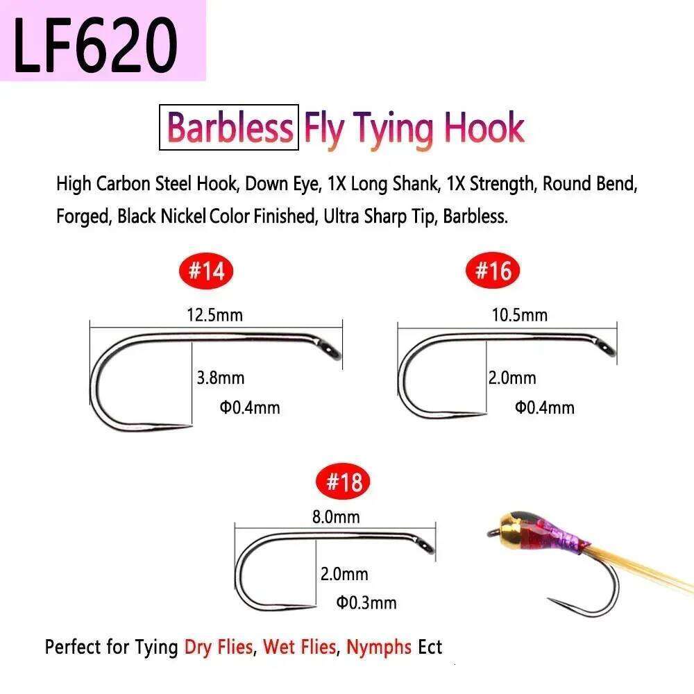 Bimoo 100PCS 1#~22# Barbed & Barbless High Carbon Steel Fly Tying Dry Wet Nymph Pupae Caddis Streamer Flies Fishing Hook Z260228