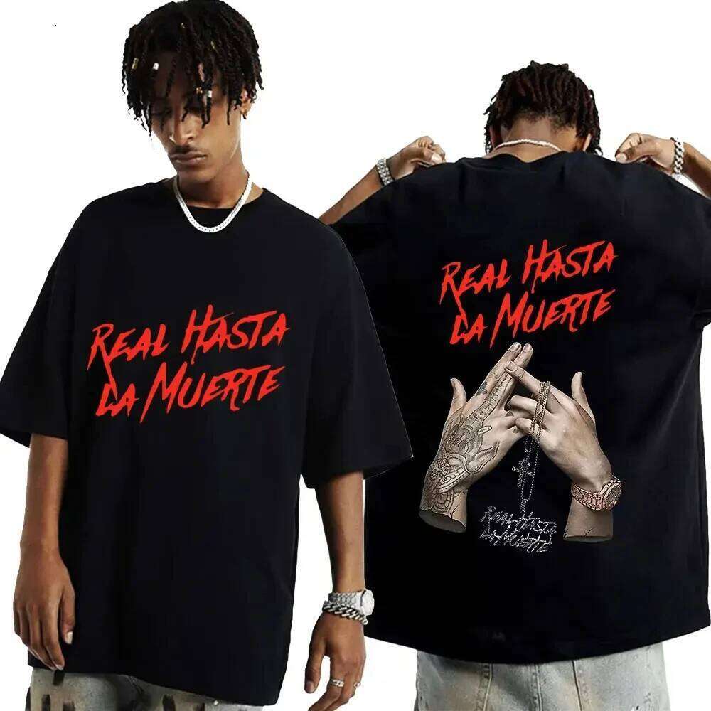 Rapper Anuel AA Real Hasta La Muerte Print T-shirt Hip Hop Oversized Short Sleeve Shirt Men Women Fashion T Shirts C260228 - view 5