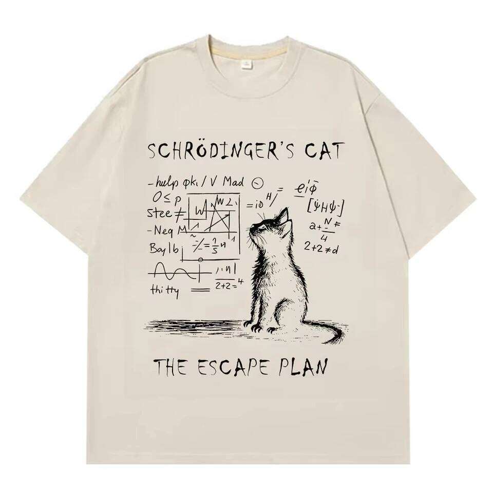 Schrodinger Cat Physics Quantum Mechanics Creative Print Summer Short-sleeved Cotton T Shirt Men Women Streetwear Loose T-shirts C260228