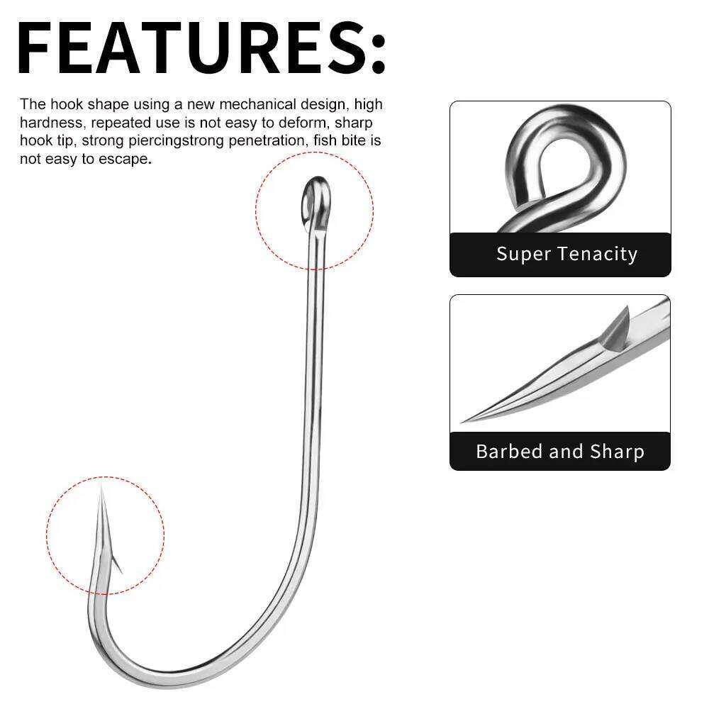 Proberos 20PCS J Hooks, High Carbon Steel Extra Strong Inline Long Shank for Saltwater Freshwater Fishing Z260228
