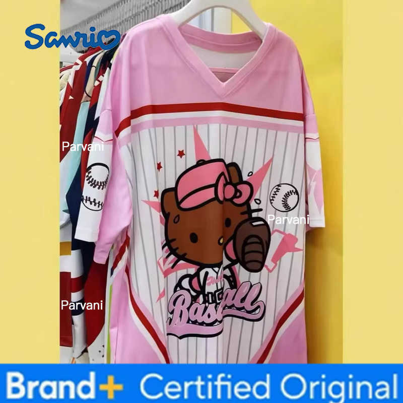 Sanrio Hello Kitty Sportswear Sports Tops Boys Girl Summer T-Shirt Jersey Cartoon Cute Breathable Retro Short Sleeve Loose H260228