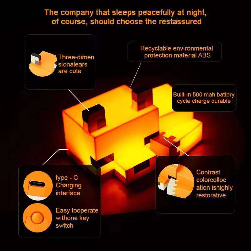 1/2pcs MC Game Cute Fox Night Light Soft Orange Glow Desk Home Atmosphere Luminous Table Lamp for Playrooms or Children Z260227