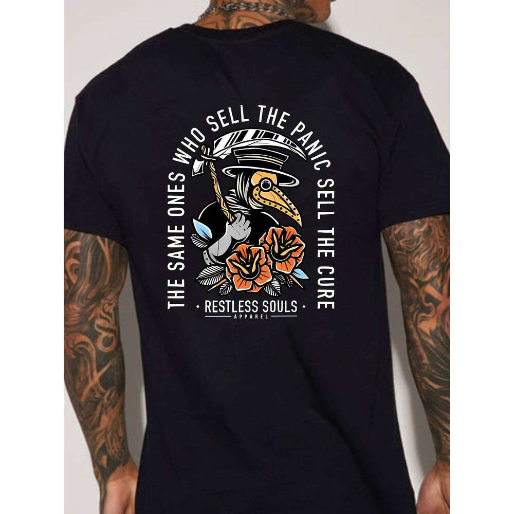 Men's Summer 100 Cotton Fashionable Casual Sports Loose Large Back Pattern Printed Round Neck Short Sleeve T-shirt Top C260228 - view 3