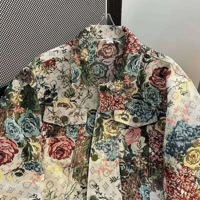Men's Fashionable Denim High Quality Cross-Border Style Loose Fit Casual Scene Jacquard Lapel Jacket