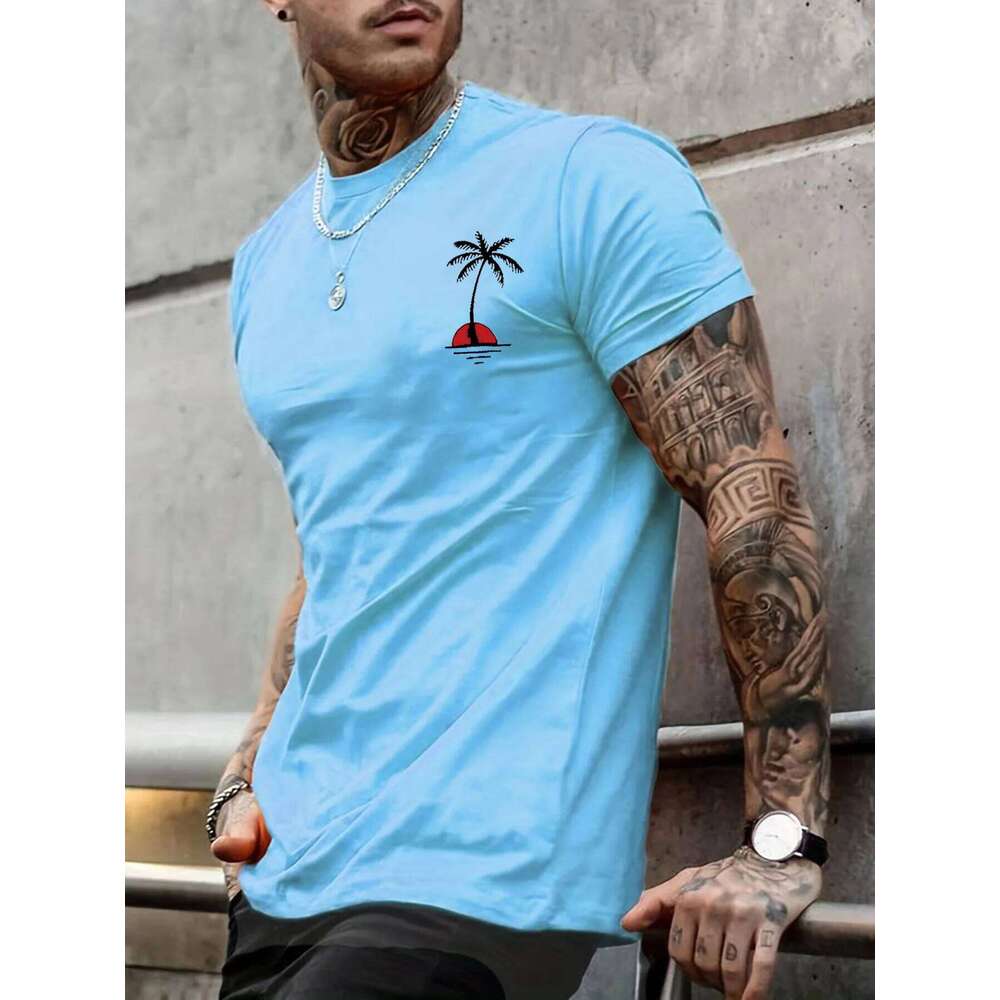 Men's Summer Casual Loose Size 100% Cotton Coconut trees Print Round Neck Short Sleeve T-shirt Top C260228 - view 7