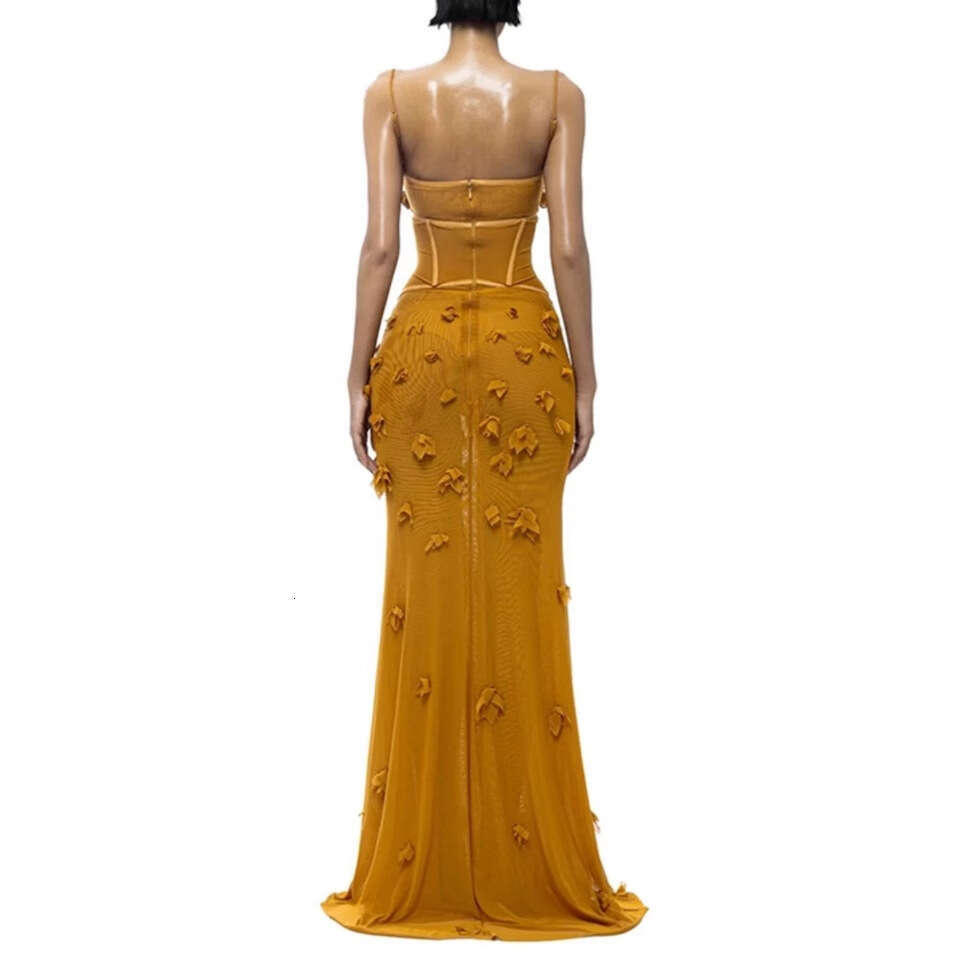 25 summer niche fashion women's a2 sexy camisole skirt with 3D floral decoration and elastic mesh waistband design