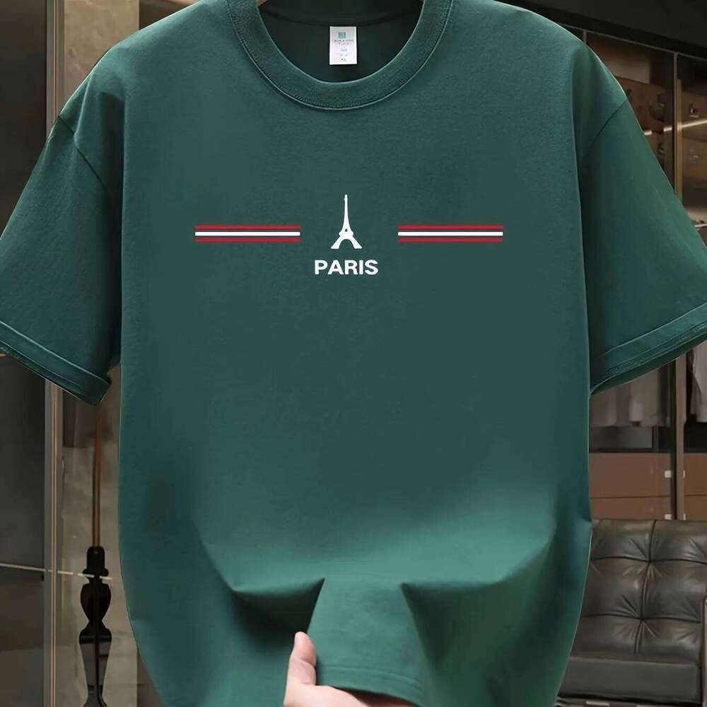 2025 new model Men's summer 100 cotton fashionable casual sports loose fashion trendy brand Paris printed round neck short sleev C260228 - view 5