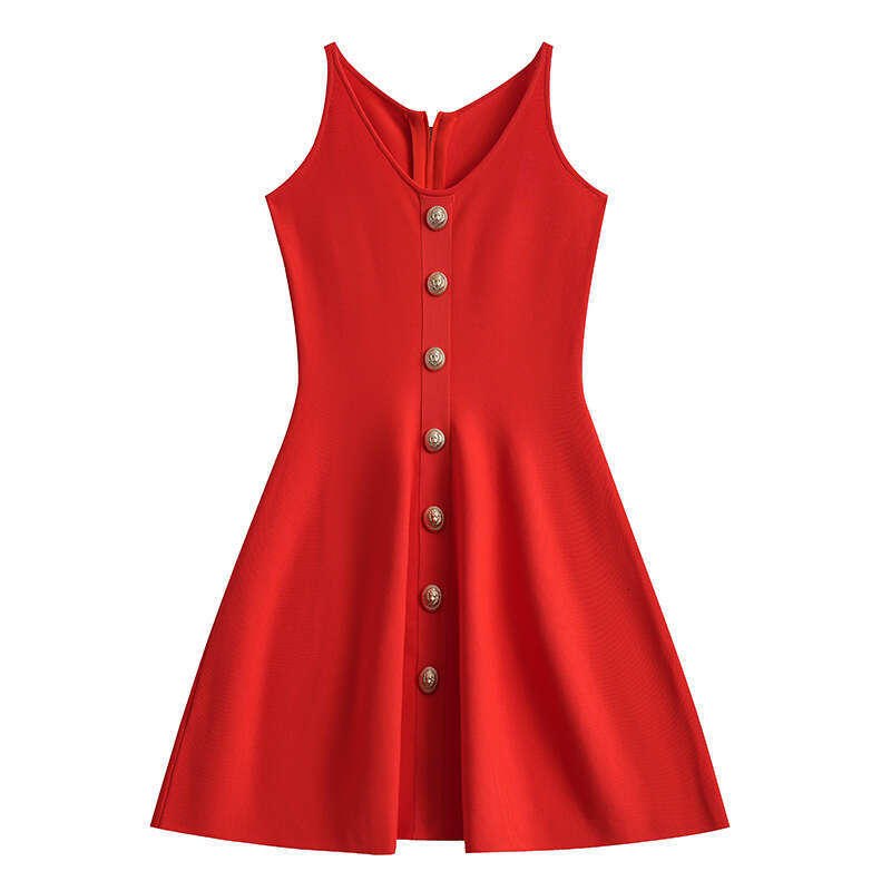 2026 a3 summer new designer Qixi red sweet salty knitting suspender sleeveless vest dress for women