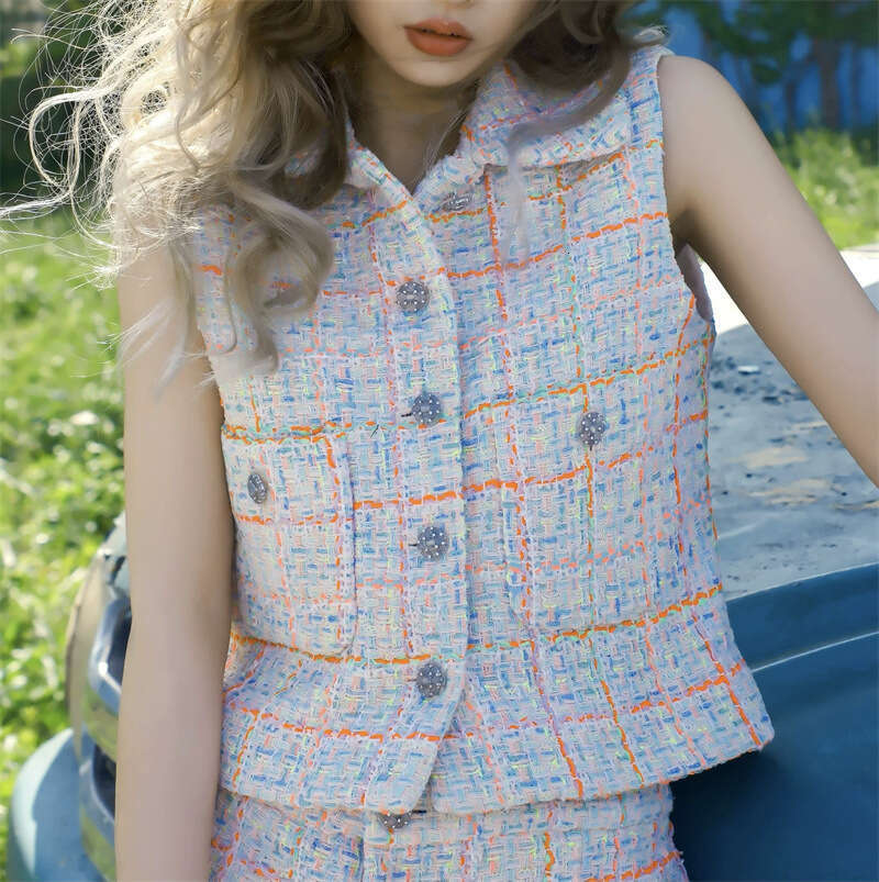 2026 autumn/winter new Japanese style r27 a27 coarse a27 floral collar designer sleeveless colorful plaid pattern versatile women's coat