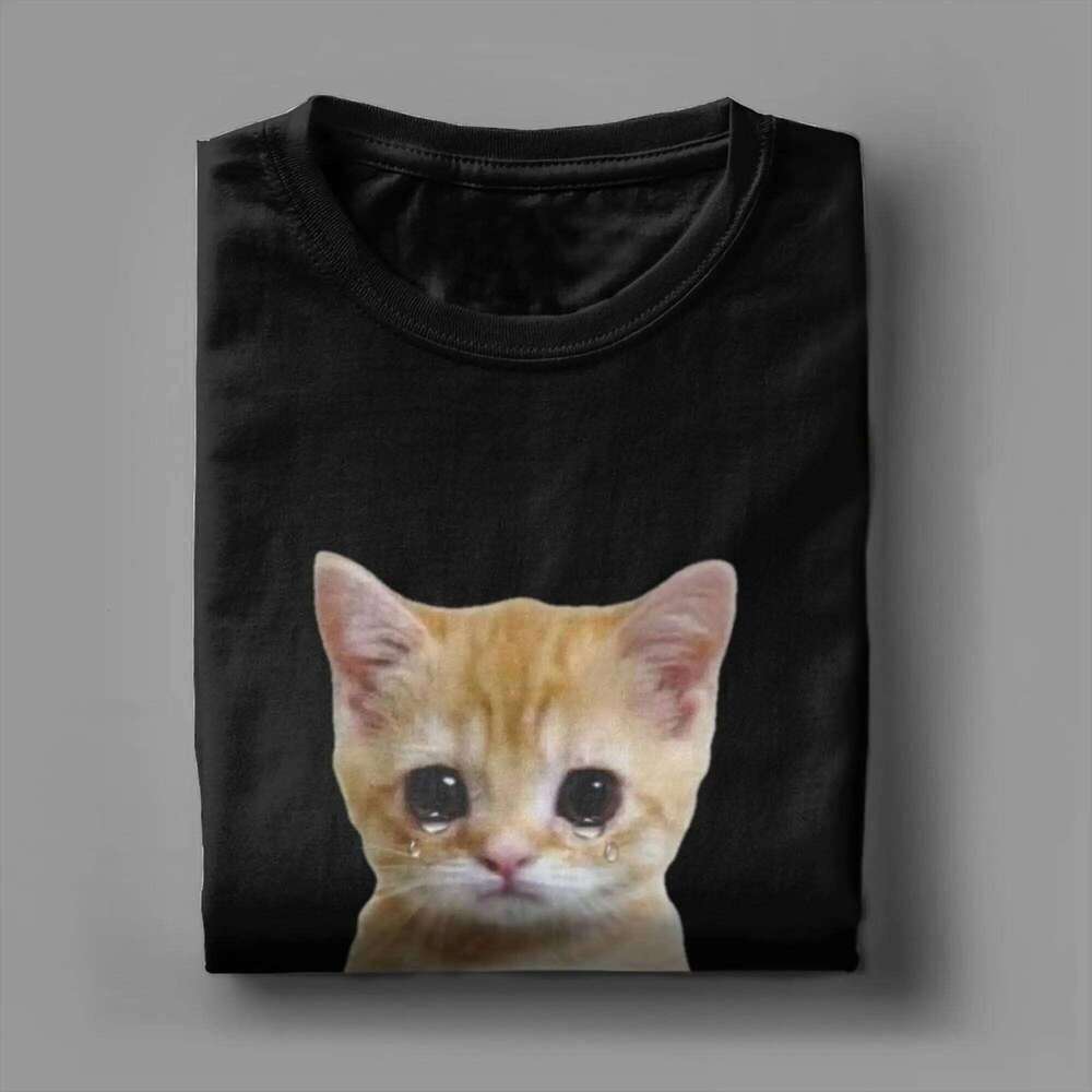 Sad Crying Cat Standing Up Meme Summer 100 Cotton T Shirts For Man Harajuku Casual Tee Shirt Short-Sleeve Funny Clothes C260228 - view 5