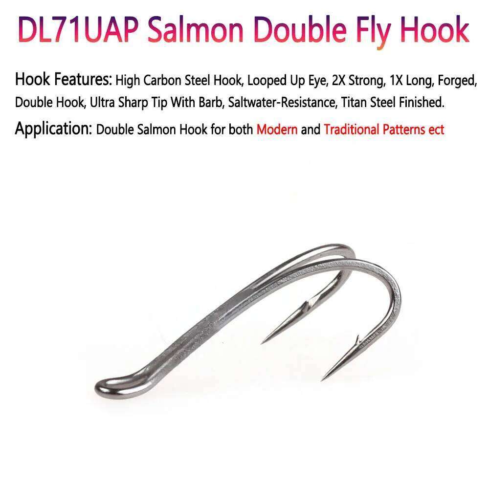 5pcs #4~#12 DL71UAP 2X Strong Double Tying Salmon Tube Fly Jig Duple Hook For Sea Lure Fishing Z260228