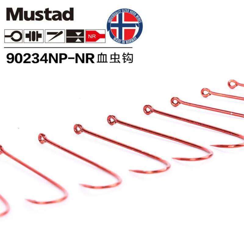 Original Mustad for Sea Fishing Pesca 90234 High Carbon Steel Hook Blood Worm Bait Barbed Peche Long Handle Hooks Z260228