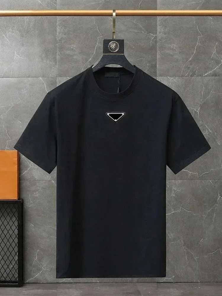 Men's Luxury Triangular Logo T-Shirt Premium Cotton Short Sleeve Summer TopT260228