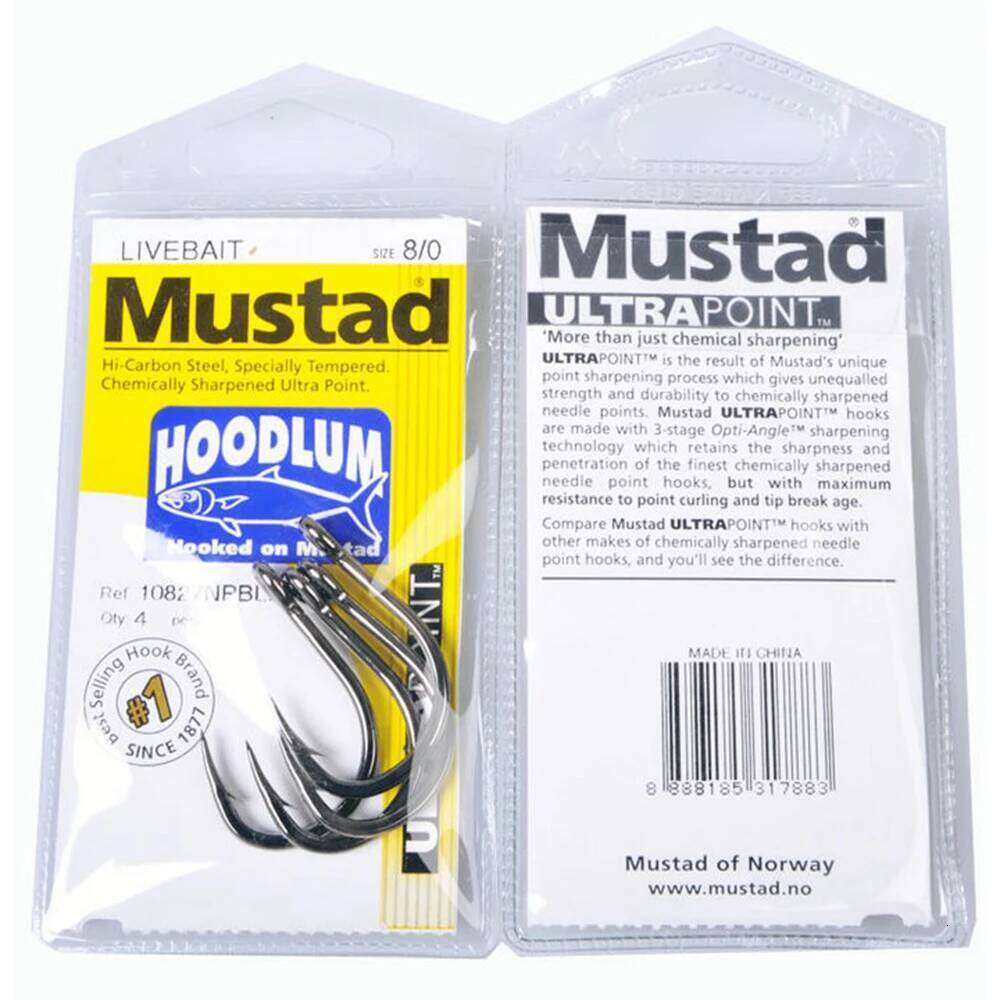 Mustad 10827 HOODLUM Single Fishing Hook High Carbon Precision Steel Big Eye Hooks For Bait Accessories size 1/0-12/0 Z260228