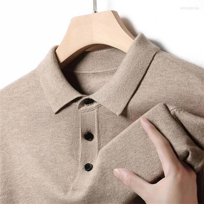 Men's Polos Woolen Sweater Men Autumn Winter Solid Color Polo Large Size Cashmere Thickened Warm Knit Bottom Jumper Top