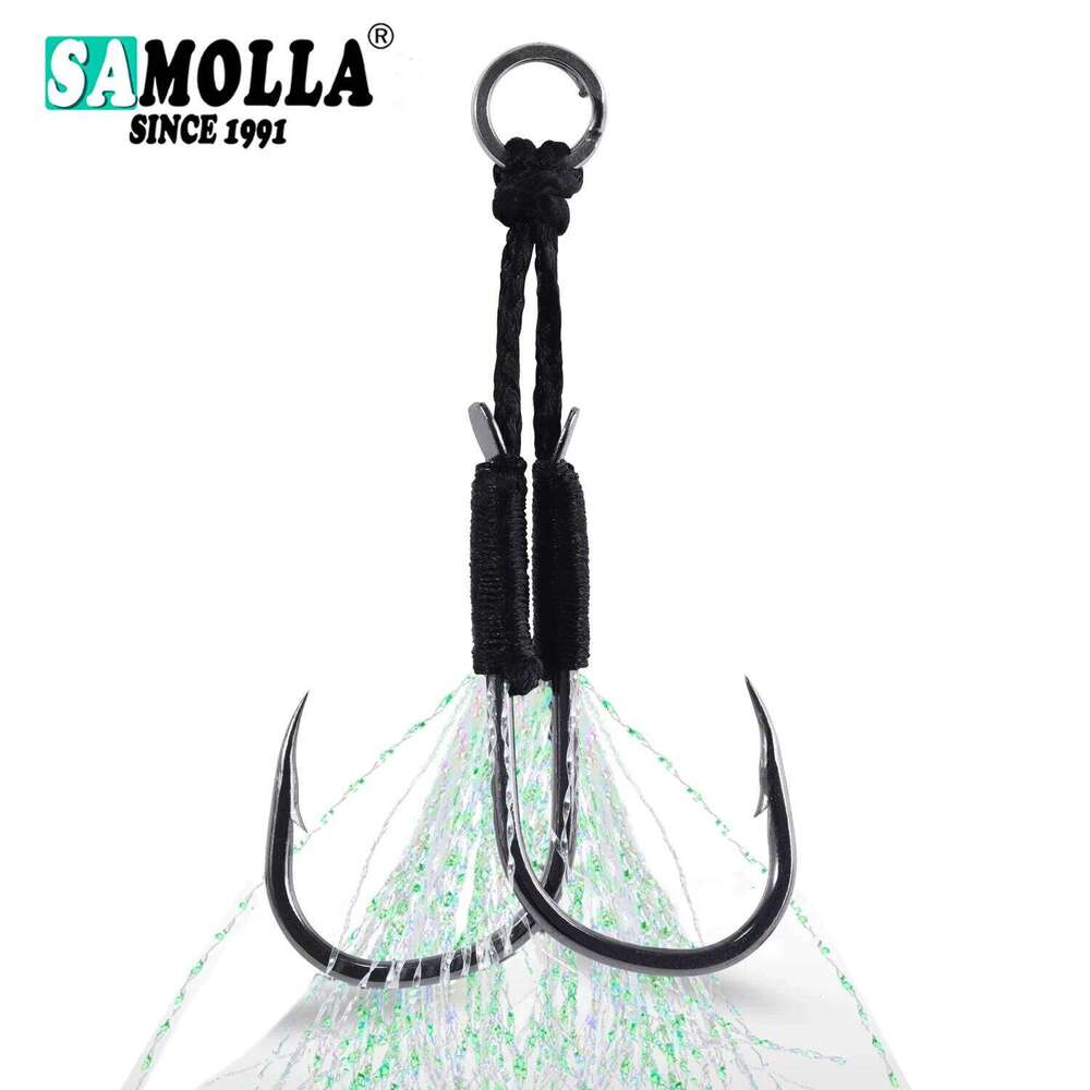 5pair/lot Hook Jig Double PairHooks Barbed Thread Feather Accessories Pesca High Carbon Steel Fishing Lure Slow Jigging Z260228