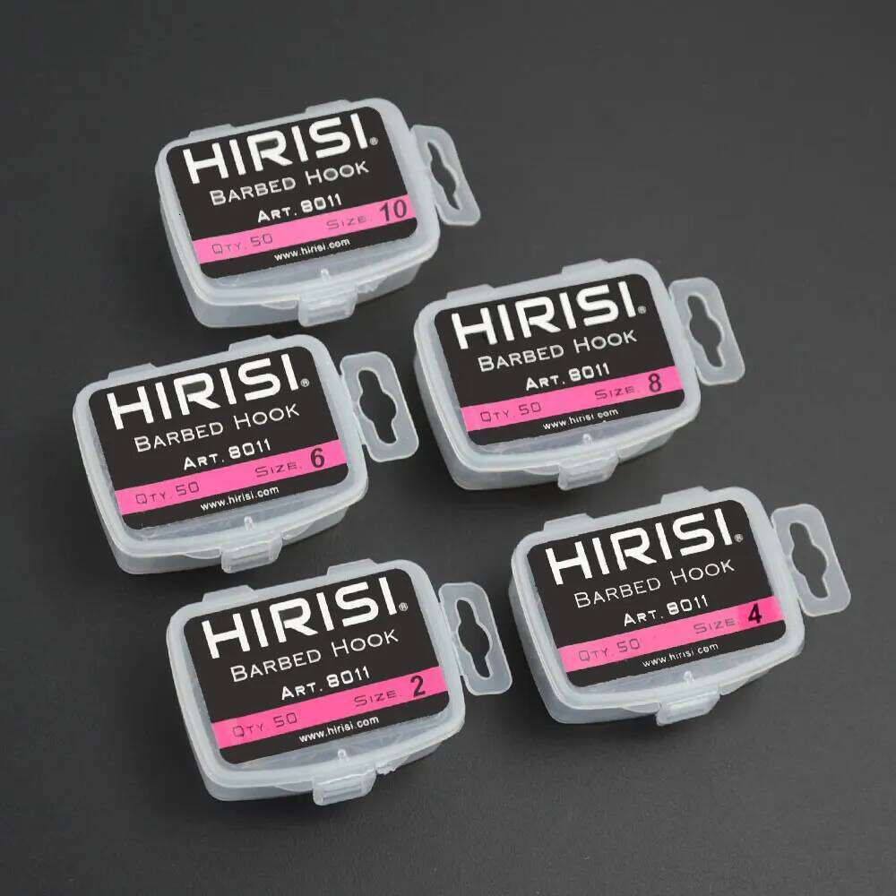 Hirisi 50pcs Coating High Carbon Stainless Steel Barbed hooks Carp Fishing Hooks Pack with Retail Original Box 8011 Z260228