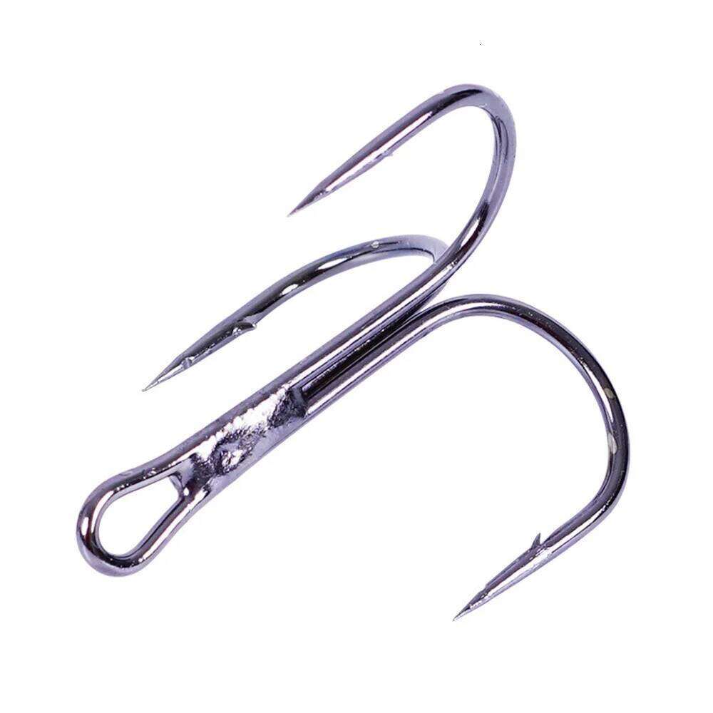 50pcs/lot Sharp Overturned High Carbon Steel Treble Barbed Round Bend For Bass Triple Hook Fishing Accessories Z260228