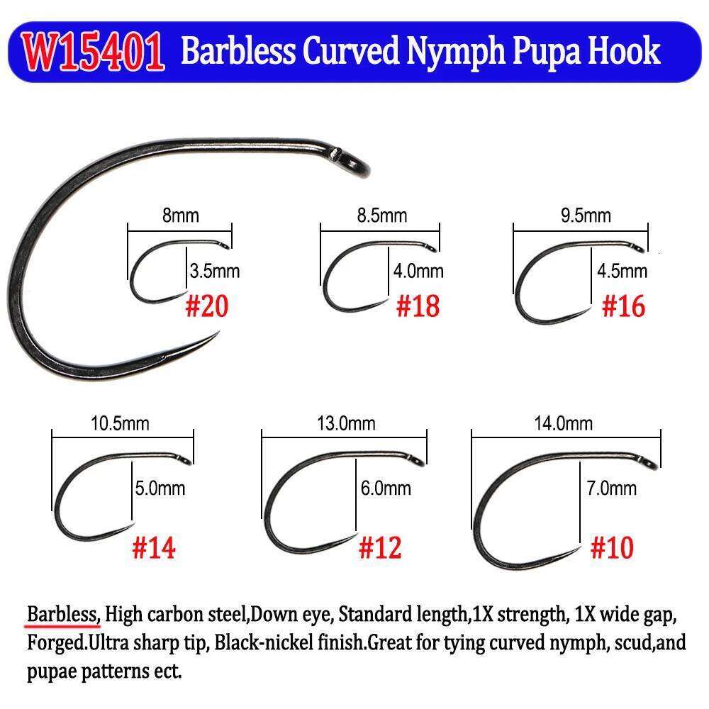 Wifreo 50pcs Barbed/Barbless Fishing Nymph Scud Caddis Dry Hooks Jig Streamer Clouser Wet Fly Tying Hook Z260228