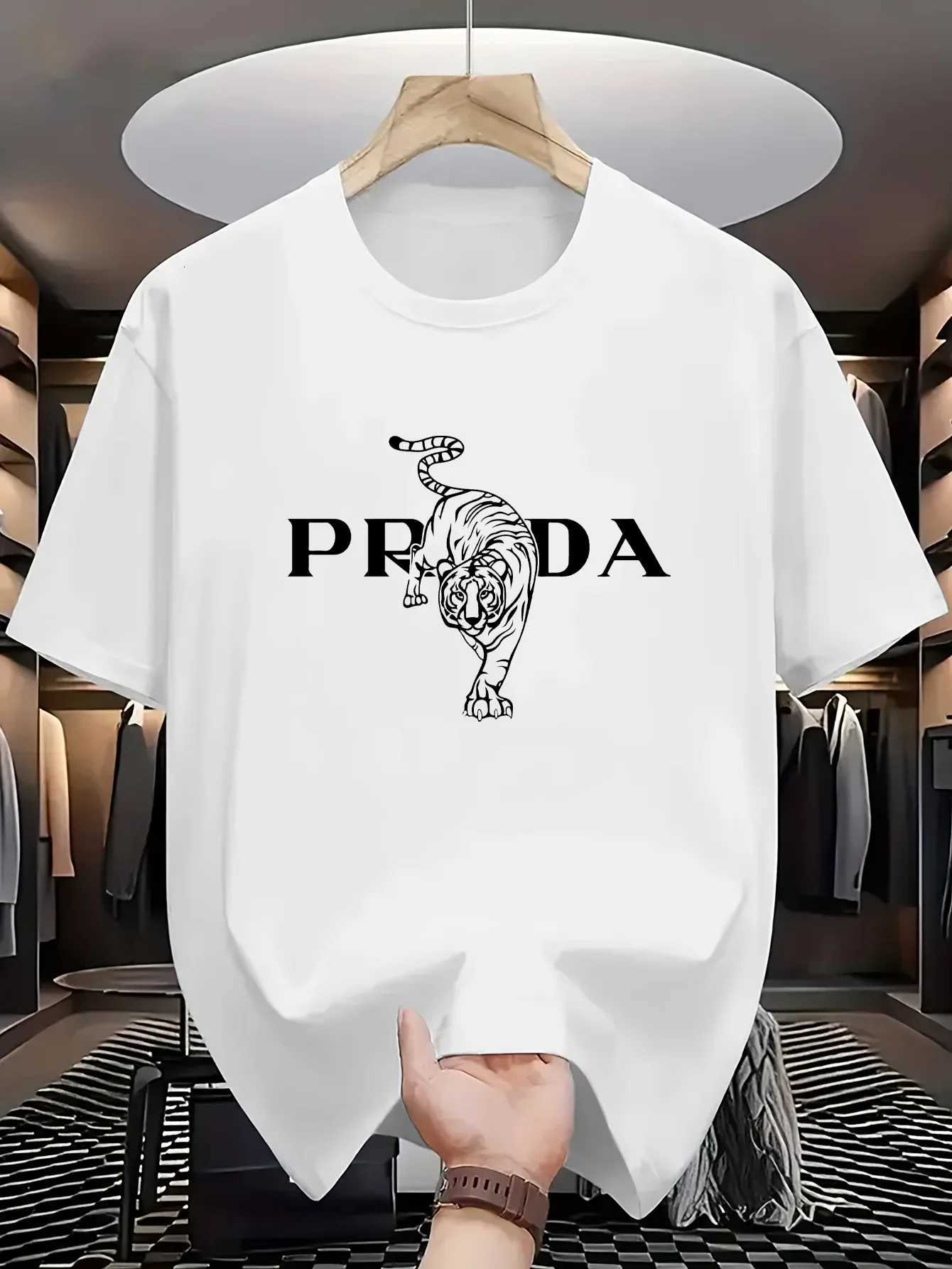 Men's Oversized Tiger Print T-Shirt 100% Cotton Streetwear Summer TopT260228