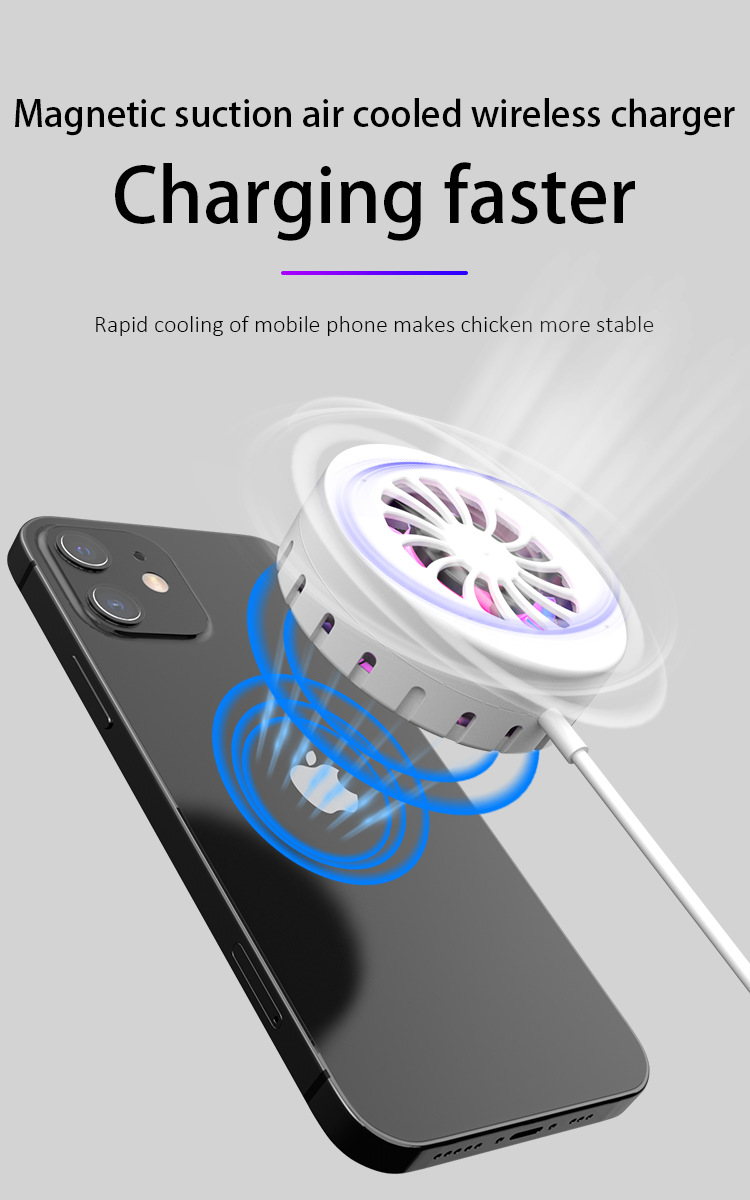 Magnetic Cooling Wireless Charger Type-C 15W Fast Charging RGB Light Game Mobile Phone Cooler Charger