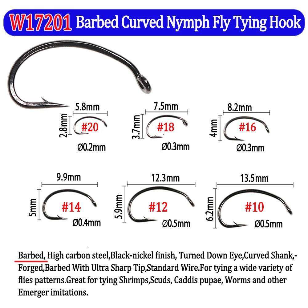 Wifreo 50pcs Barbed/Barbless Fishing Nymph Scud Caddis Dry Hooks Jig Streamer Clouser Wet Fly Tying Hook Z260228
