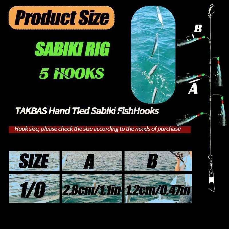 TAKBAS Sabiki Fish Hook, 1/2/4/6 Pack, White, High Carbon Steel, with Glow-in-the-Dark Treble Hooks, for Salmon, Mackerel, Z260228