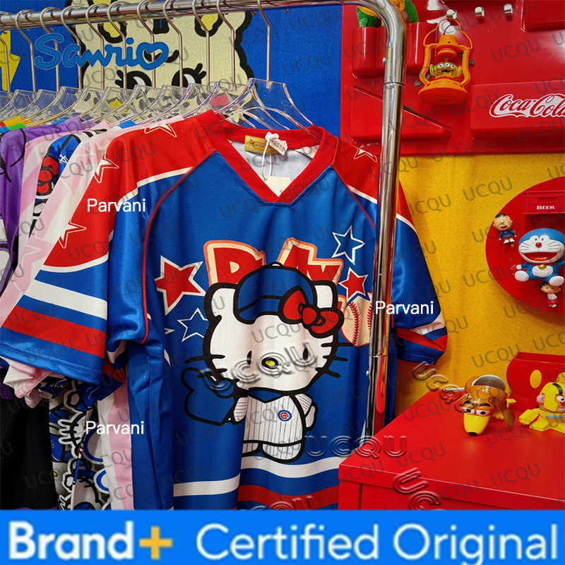 Sanrio Hello Kitty Tshirt Cartoon Sportswear Women Men V-neck Loose Casual Lightweight Breathable Streetwear Cosplay Clothing H260228