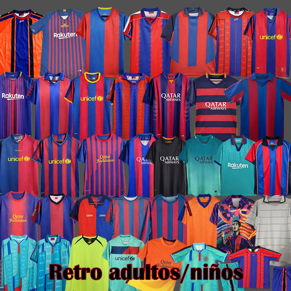 Retro Barcelona Soccer Jersey 1982 1989 92 95 97 99 2000 Classic Football Shirts 2001 02 03 04 08 09 10 11 12 13 14 15 90 Ronaldinho 2005 2006 Vintage Men Kids MESSI Tops