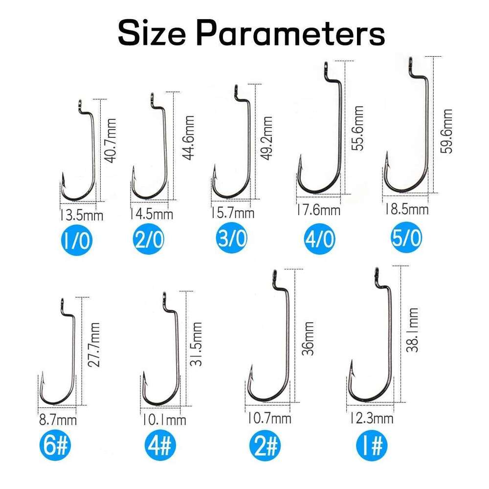 Wifreo 20PCS High Carbon Steel Soft Bait C Offset Shank Worm Hook Jig Rig Fishing Size 6 4 2 1 1/0 2/0 3/0 4/0 Z260228