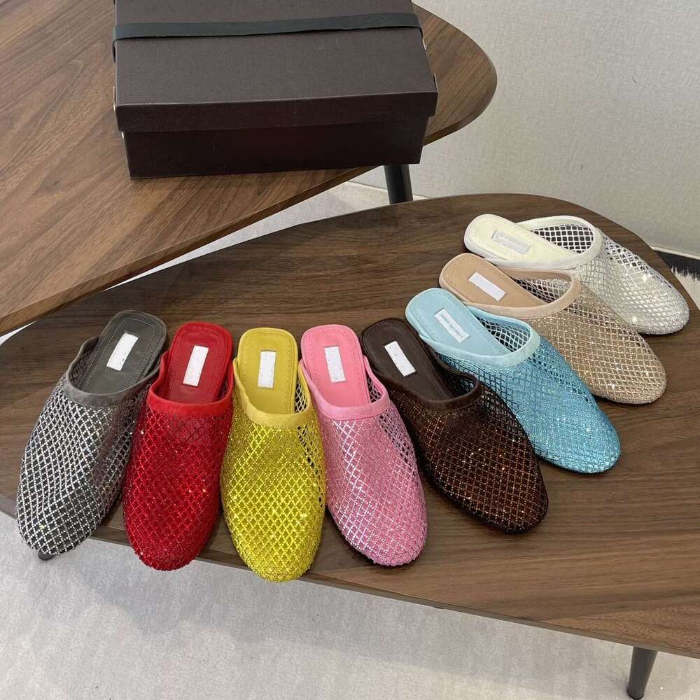 10 a quality Rhinestone genuine leather Mesh Mary Jane Ballet Flat shoes Mesh mules clog slide loafers ballerina Flat dress Luxury designer shoe woman Vacation shoes