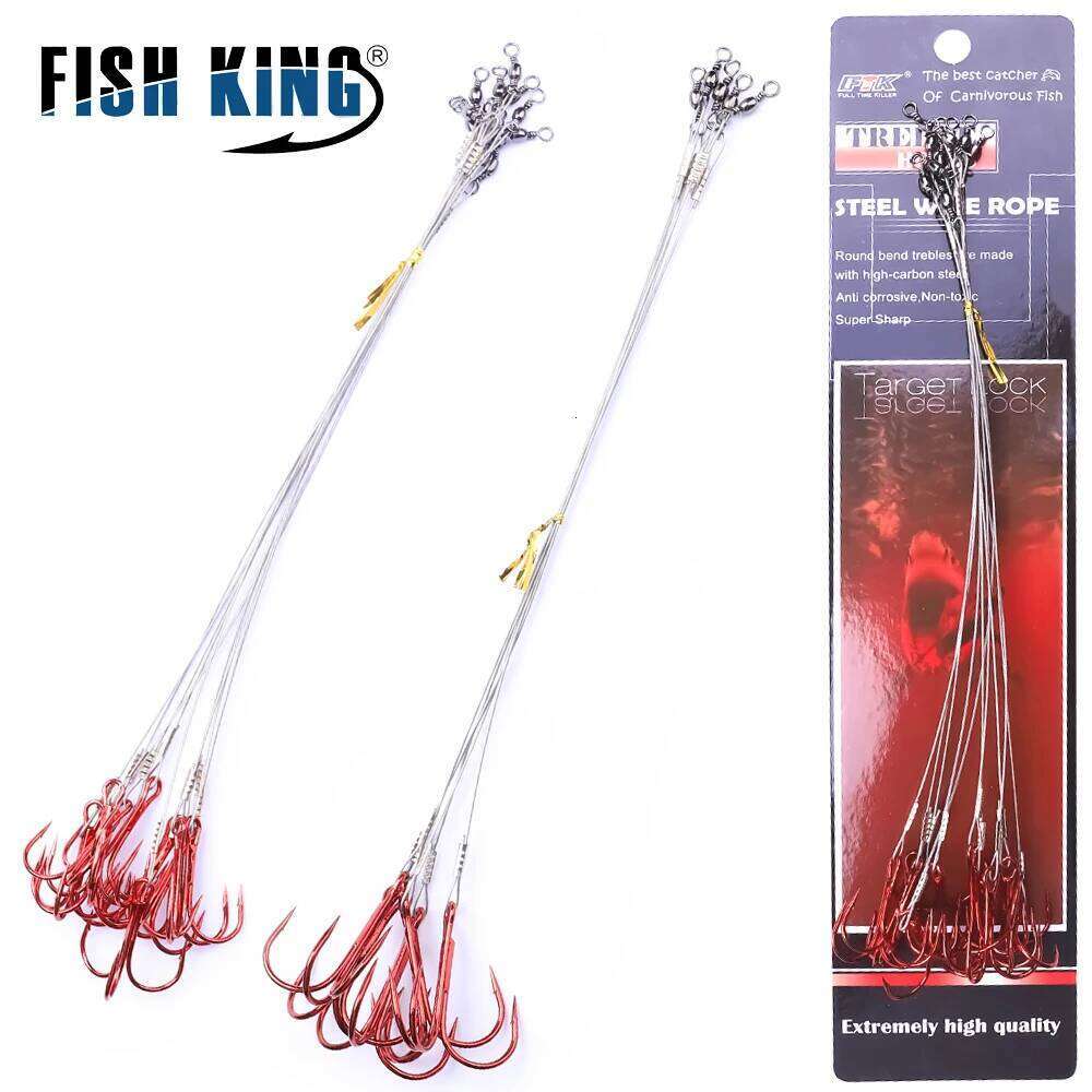 FISH KING 15-25cm Anti Bite Steel Wire Leader Leashes For With Red Baitholder Hook Swivel Fishing Line Pike Bass Z260228