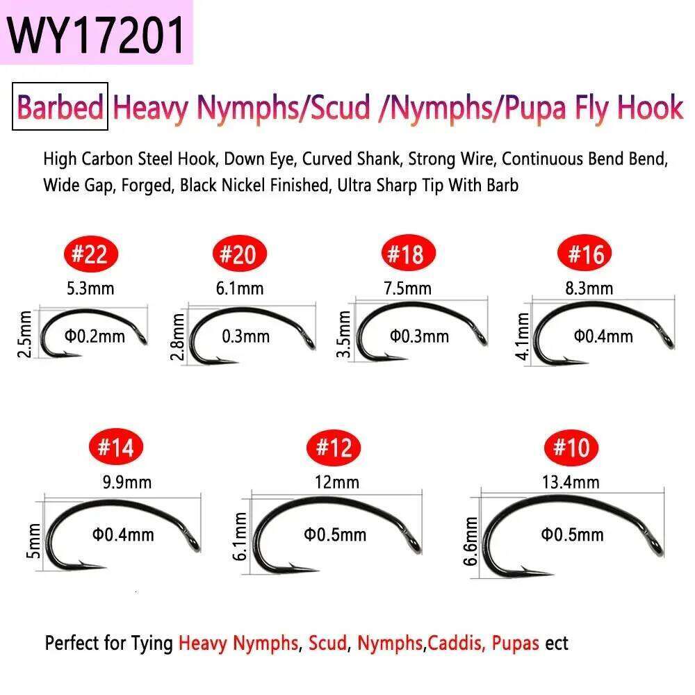 Bimoo 50pcs High Carbon Steel Barb & Barbless Tying Hook For Dry Wet Jig Nymph Egg Caddis Pupa Fly Trout Fishing Lure Z260228