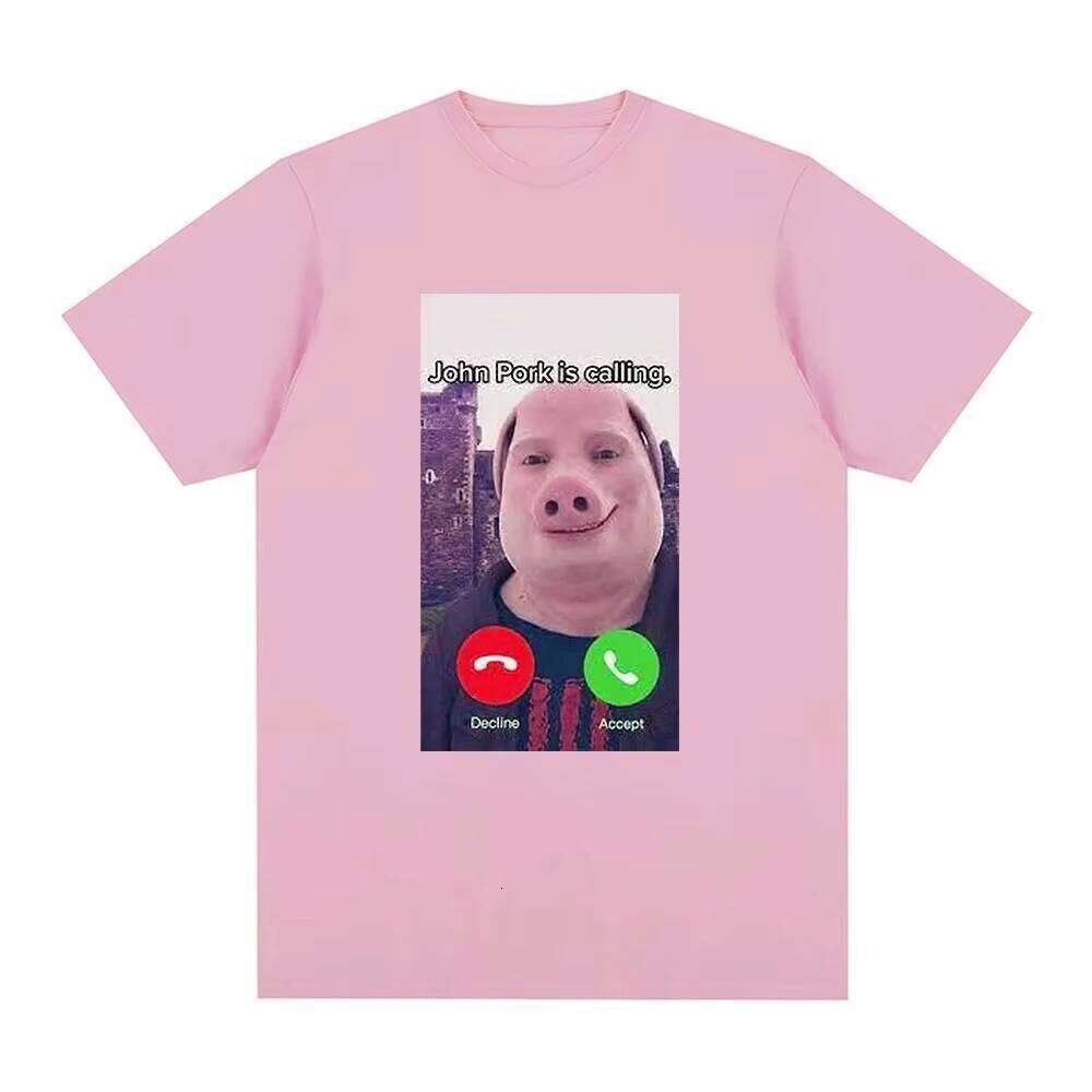 John Pork Is Calling Answer Call Phone T-Shirt Humor Funny Pig Lover Graphic Tee Top Streetwear Fashion Short Sleeve Outfit Gift C260228 - view 6