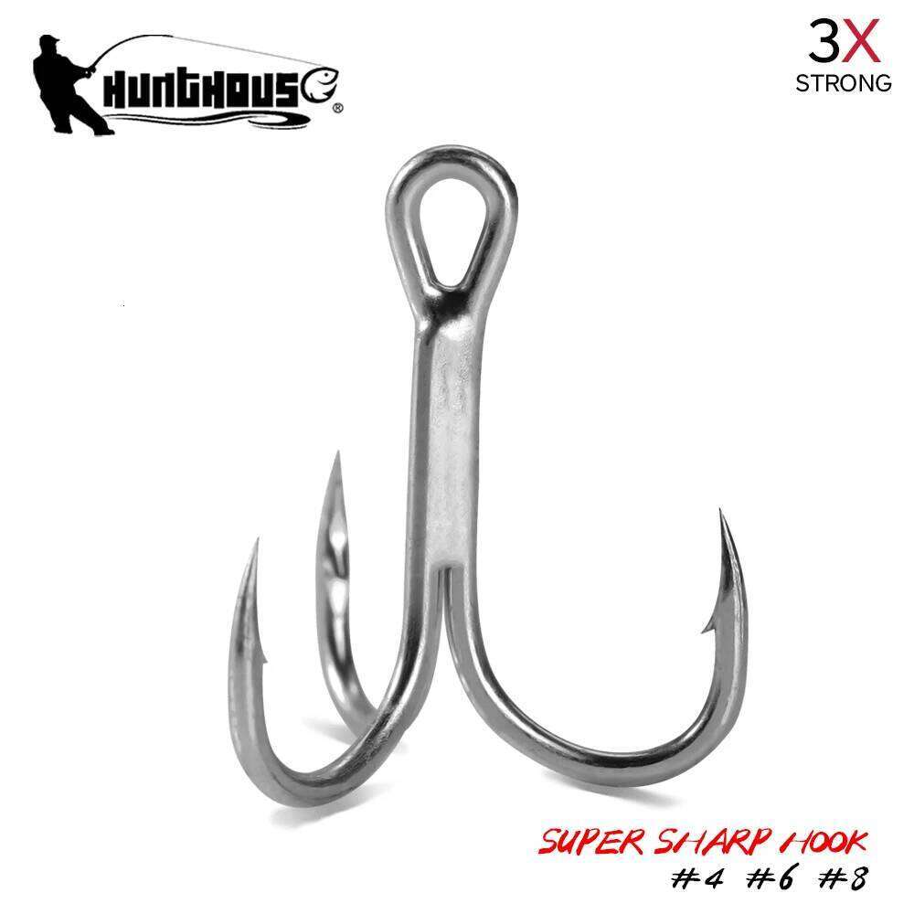 Hunthouse Super Treble 3X Strong Three Anchor Fishing Hook Set For Hard Lure 4# 6# 8# Hight Carbon Steel Accessories Z260228