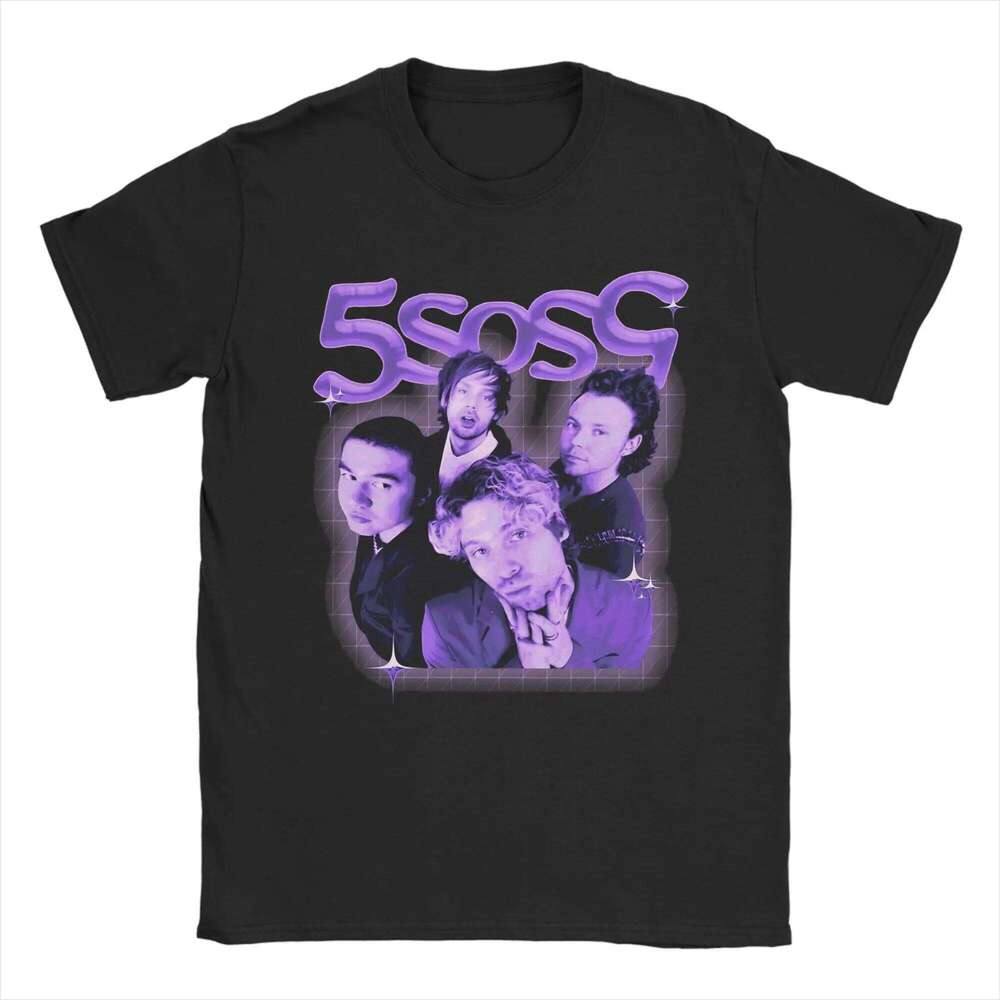 5SOS Men's 5XL Casual Crewneck T-Shirt, Black 100% Cotton Short Sleeve Band Graphic Tee - view 3