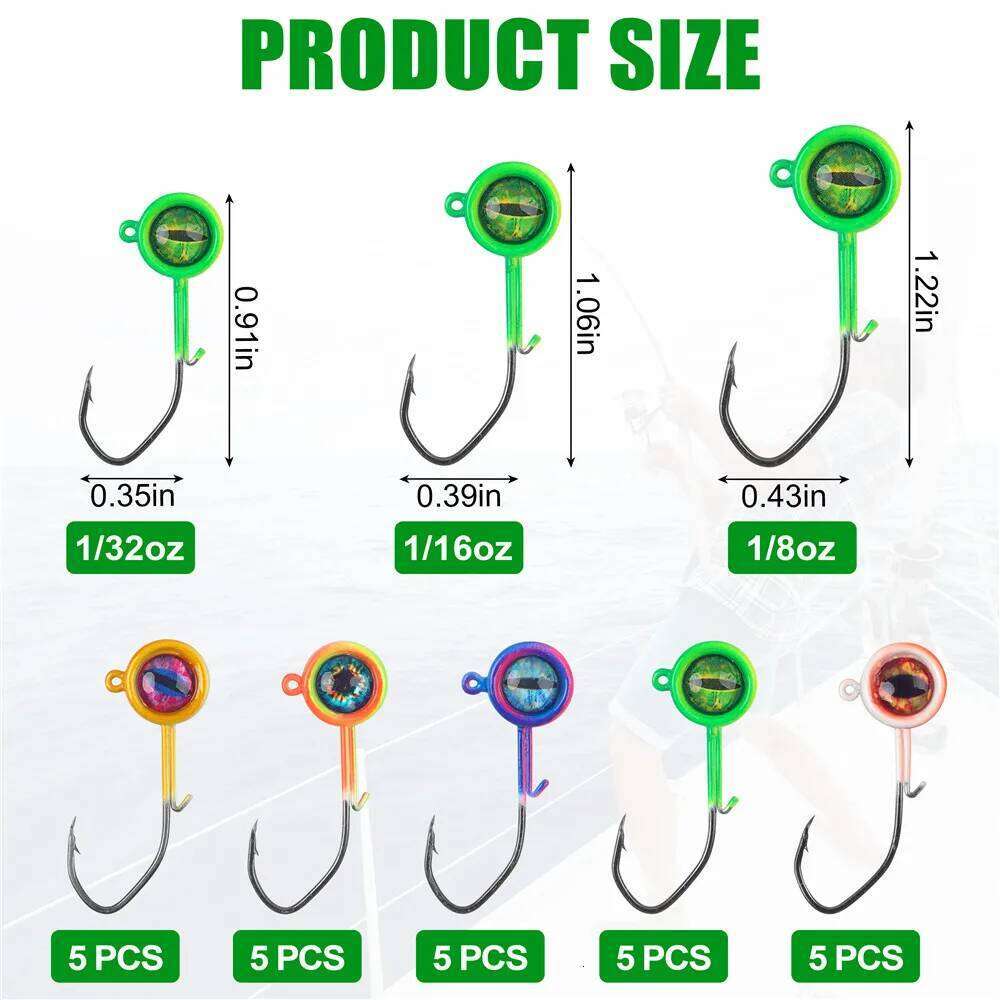 25pcs Crappie Jig Hooks with 3D Eyes Swimbait 1/32 1/16 1/8OZ Fishing Jigs Heads Worm hooks for Trout Bass Z260228