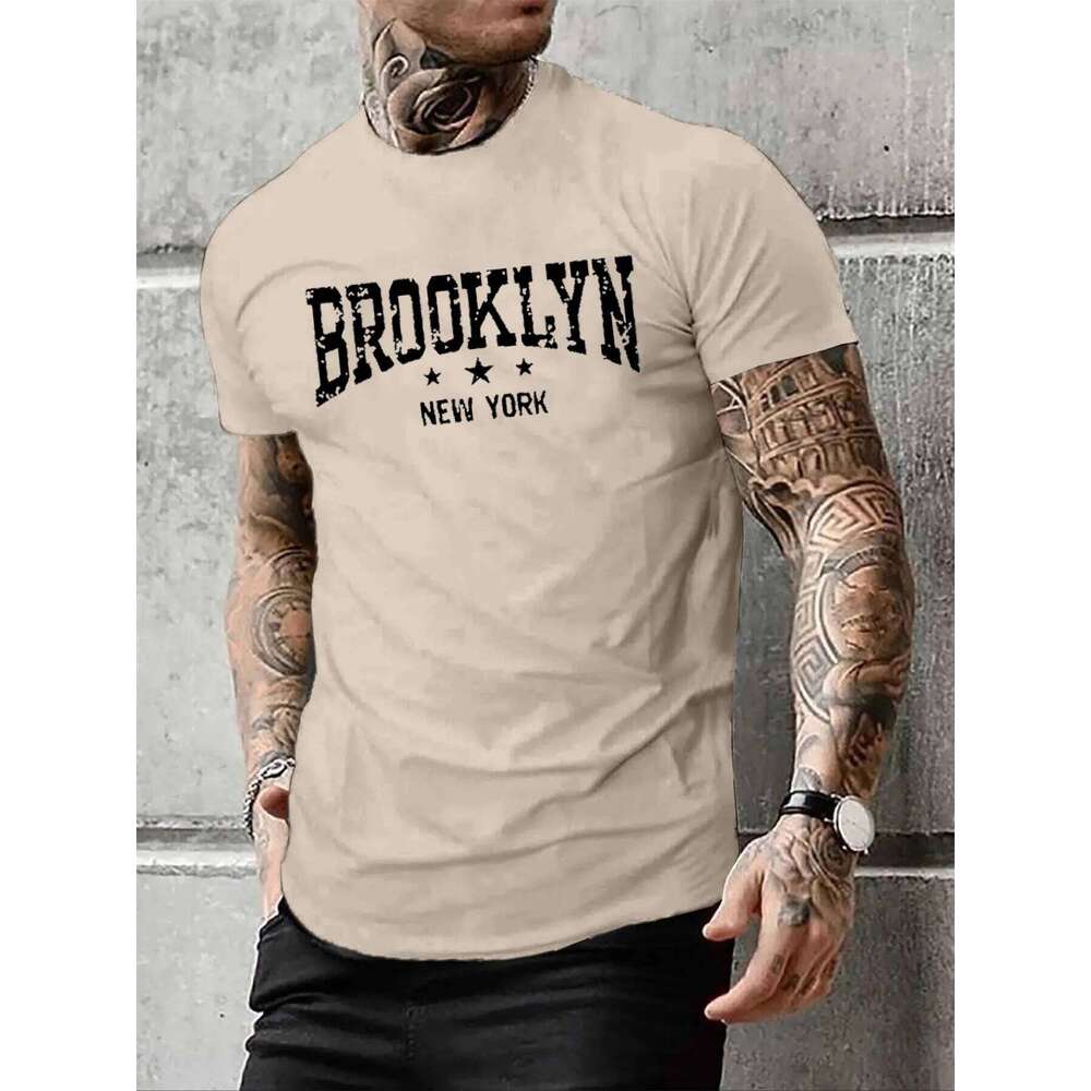 Men's 100% pure cotton summer casual loose Brooklyn New York letter printed comfortable round neck short sleeved T-shirt top C260228 - view 6
