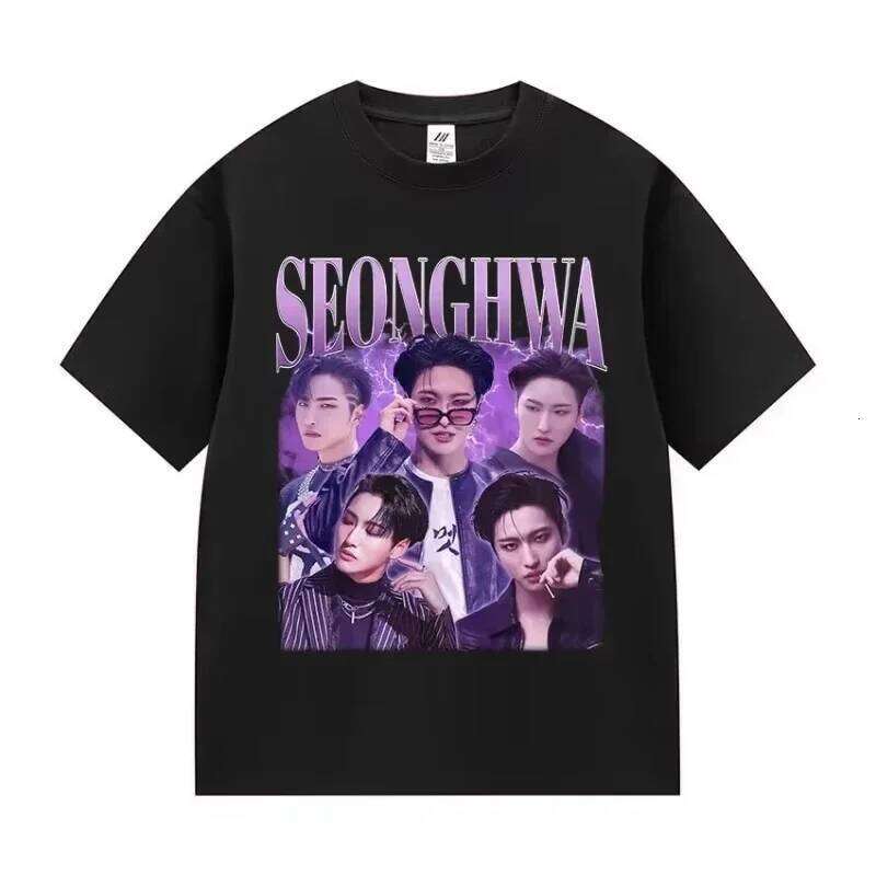 Hotsale Korean Ateez Seonghwa World Tour 2025 T Shirt Women RetroShort Sleeve T-shirts Hip Hop Loose Kpop T-shirt Streetwear C260228