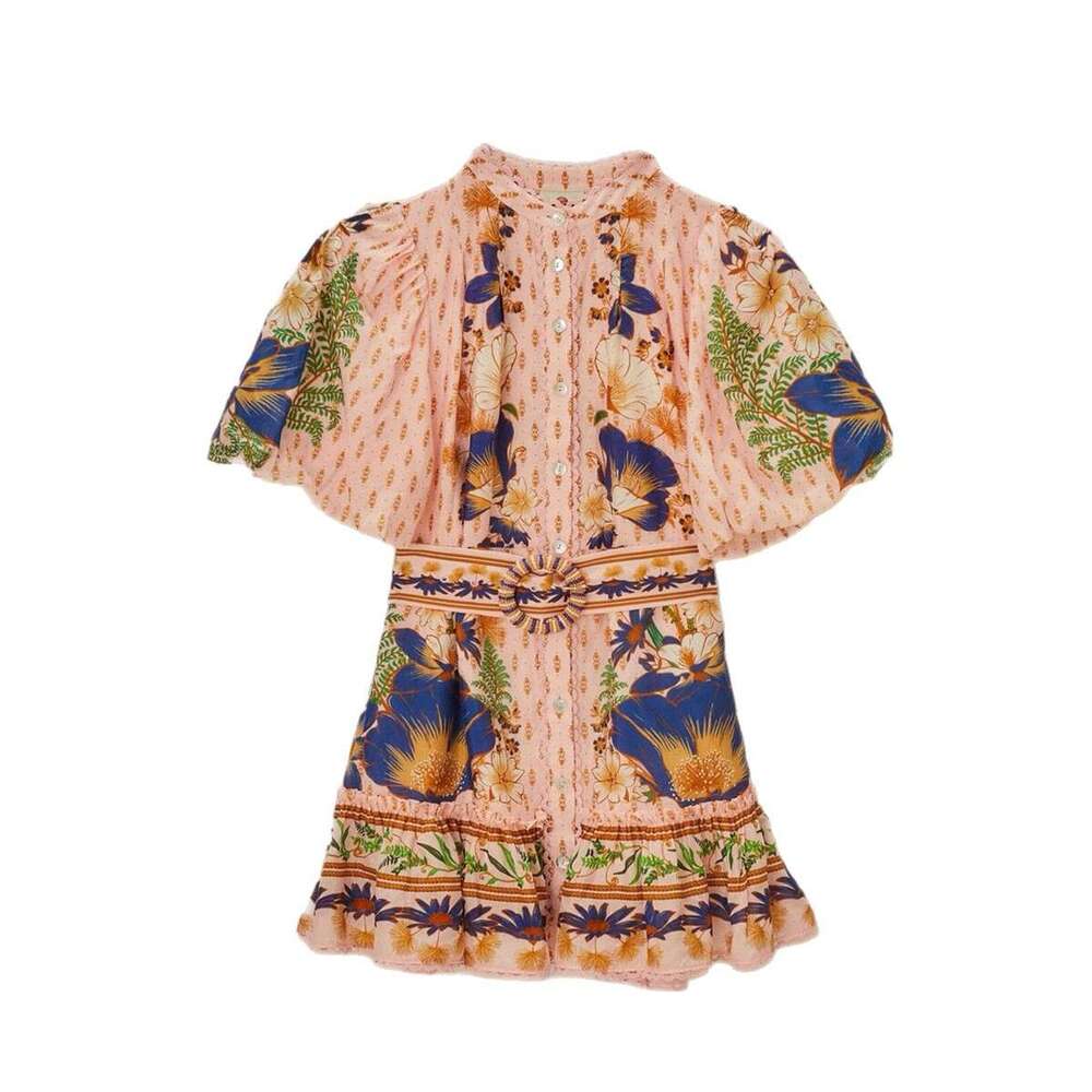 2026 a2 new women's niche design, painted printed bubble sleeves, sweet and loose tie dye short skirt