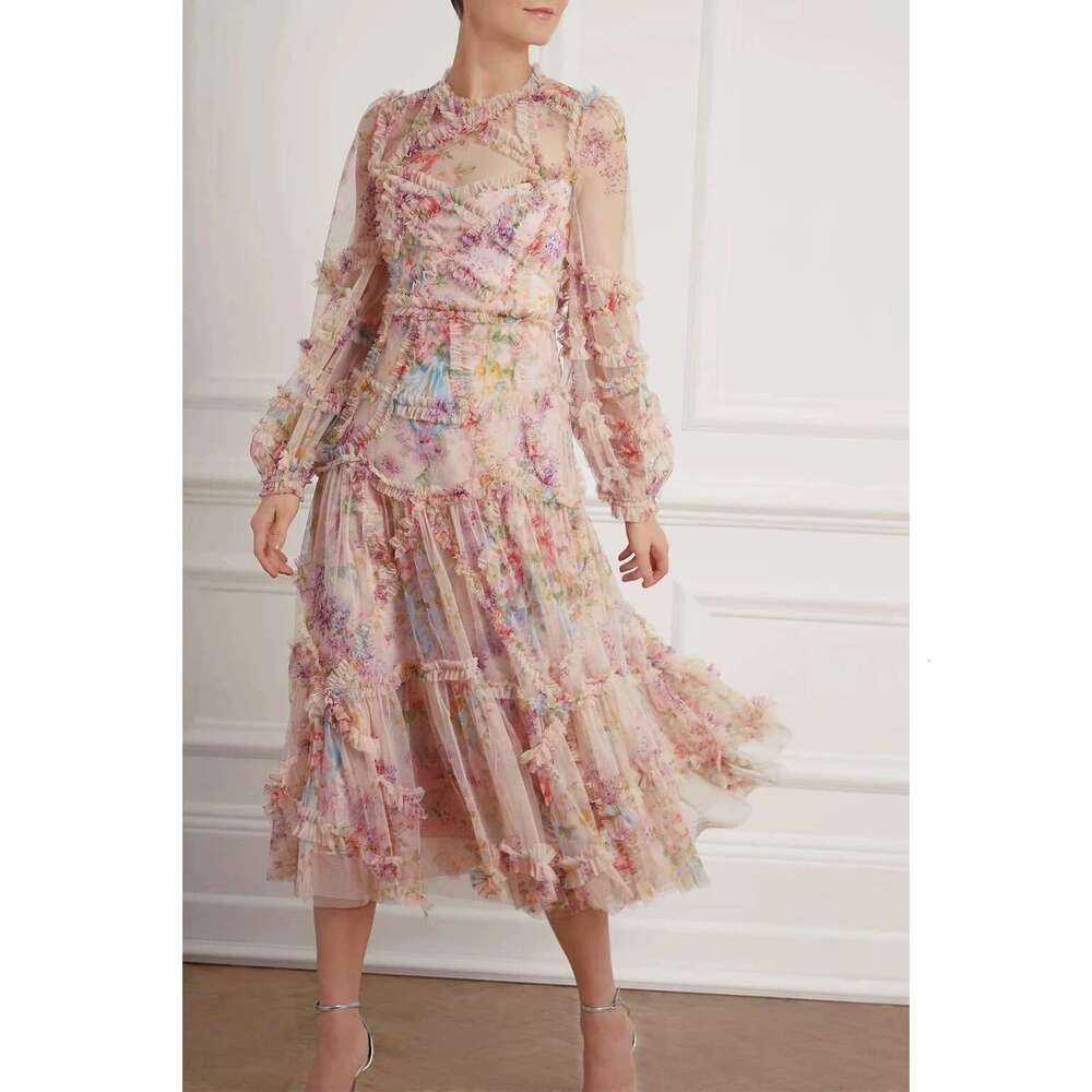 2026 Spring/Summer Women's Fashion Brand Dreamy Flower Mesh Fairy like Elegant Princess Long Dress