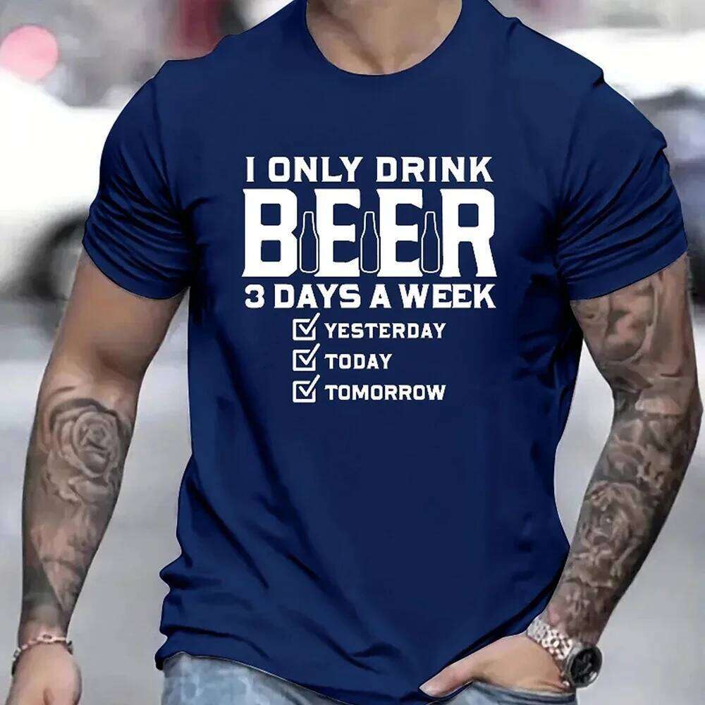 Funny T-Shirt Apparel Fashion I Only Drink Beer Letter 3D Printed T-shirts Large Size Loose Men's Short Sleeve Clothing C260228 - view 3
